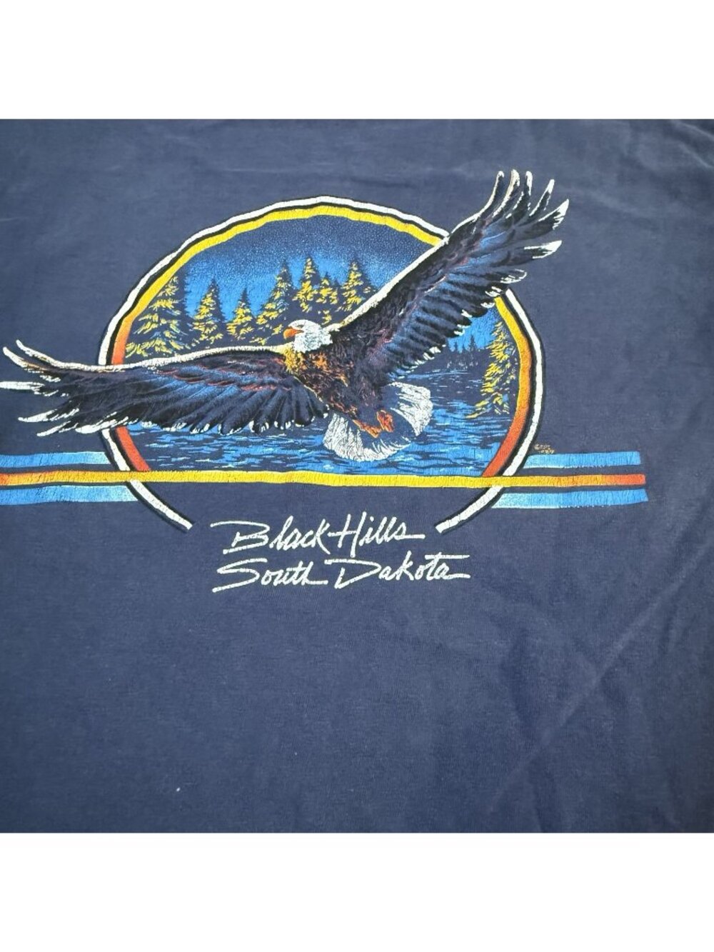Vintage 80's BLACK HILLS SOUTH DAKOTA Bald Eagle Trees XL Bikercore Biker READ